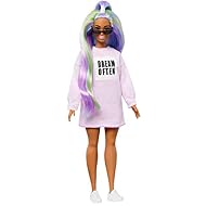 Barbie Fashionistas Doll with Long Rainbow Hair Wearing Sweatshirt Dress and Accessories, for 3 to 8 Year Olds​