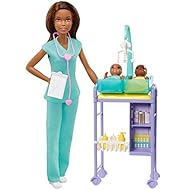 Barbie Baby Doctor Playset with Brunette Doll, 2 Infant Dolls, Exam Table and Accessories, Stethoscope, Chart and Mobile for Ages 3 and Up